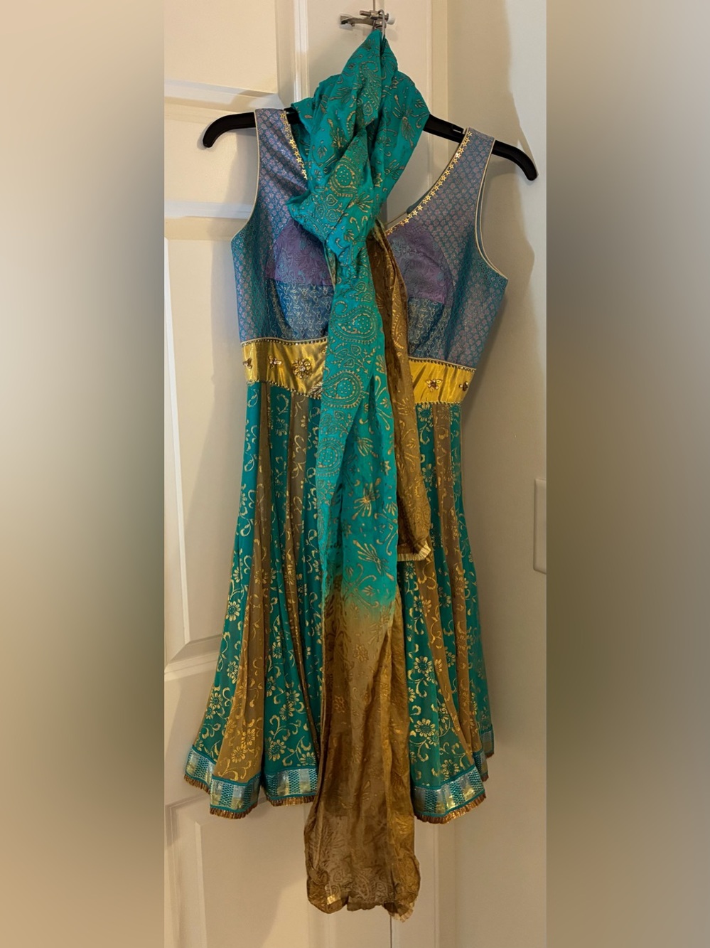 Handmade Vintage Teal, Gold & Purple Women's Salwar Kameez Dress XXS
